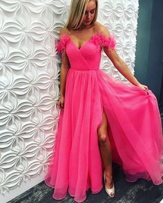Princess A Line Pink Long Prom/Evening Dress with Split Front cg6552