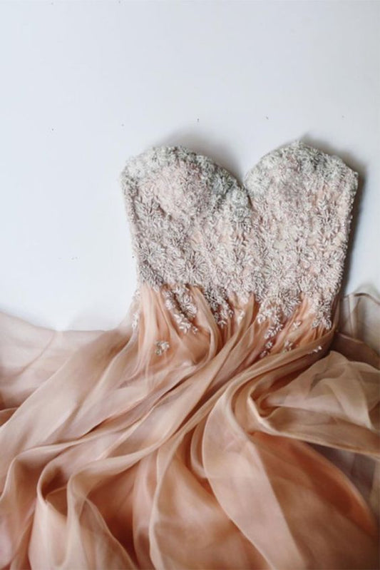 Champagner Chiffon Sweetheart Perlen lange Abendkleider, langes Ballkleid für Teenager cg6563