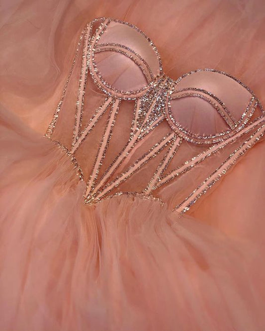 Zartrosa Herzausschnitt Tüll Applikationen Brautkleid cg6593