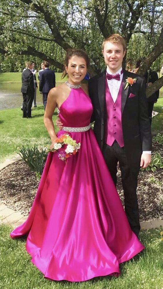 hot pink prom dress couple