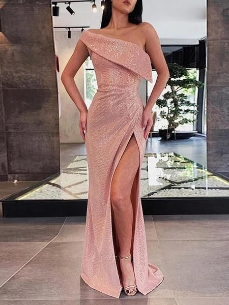Sexy slanted shoulder slit Slim sleeveless maxi prom dress cg6627