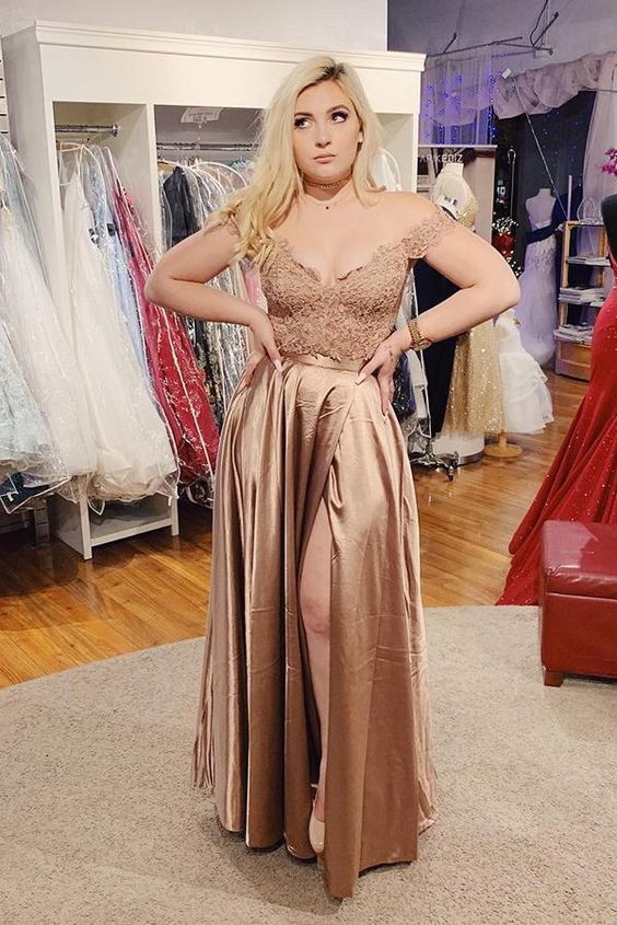 Prom Dresses Beautiful, Chic V Neck Lace Party Dress Prom Dress Floor Length with Split Side cg6674