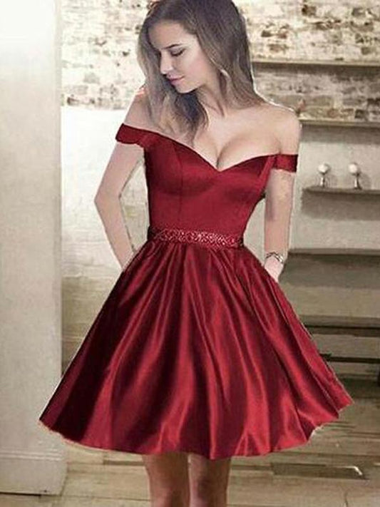 A-Linie Off Shoulder Burgund Homecoming Kleider mit Perlen cg668