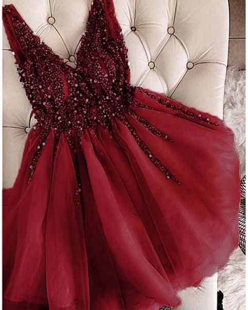Gray V-Neck Beaded Tulle Homecoming Dress cg6682