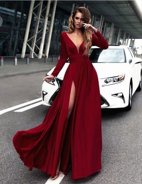 2020 Burgunderrotes Ballkleid, Langes Ballkleid, Schlichtes A-Linien-Ballkleid cg6701