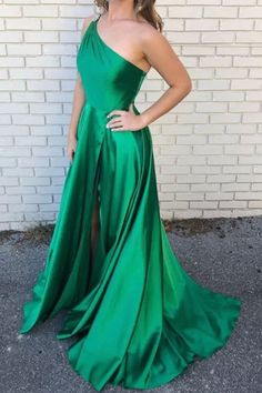 Elegant A-Line One Shoulder Green Long Prom Dress cg6769