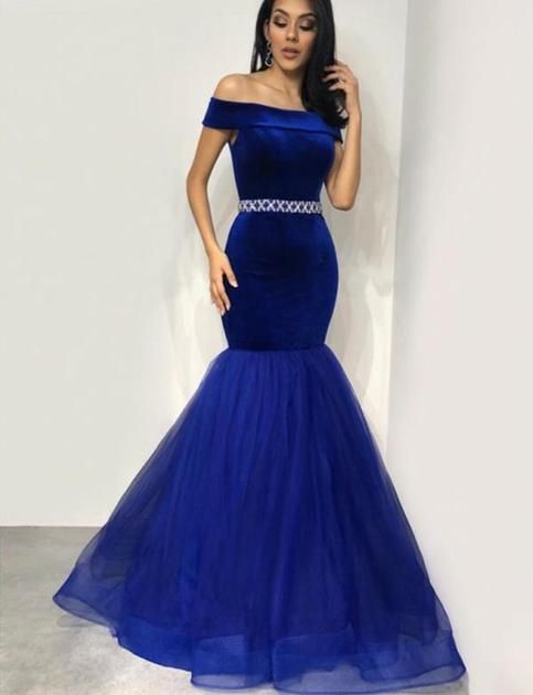 Royal Blue party dress off shoulder evening dress mermaid beading long prom dress cg6778