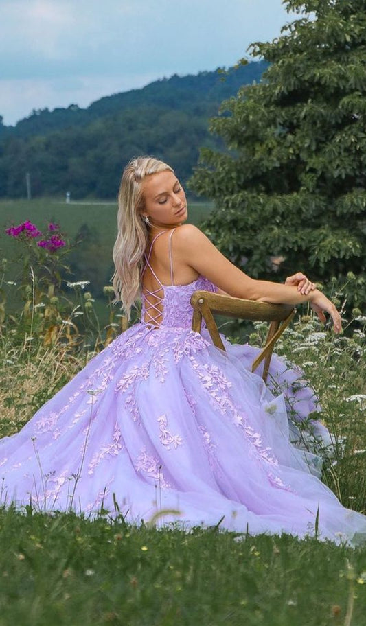 schlichte lila lange Ballkleider, schicke Spitzen-Ballkleider, formelle Abendkleider für Teenager cg6801