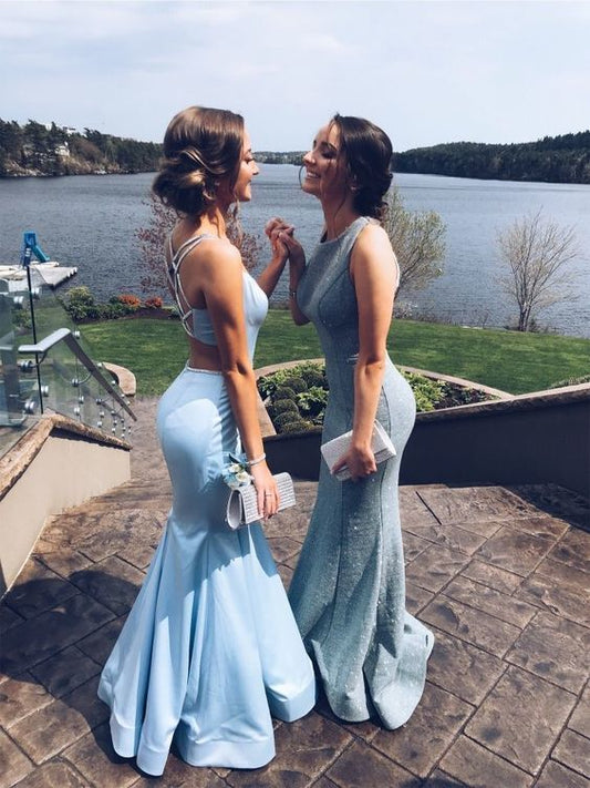 2019 Ballkleid, Blaues Ballkleid, Meerjungfrauen-Ballkleid cg684