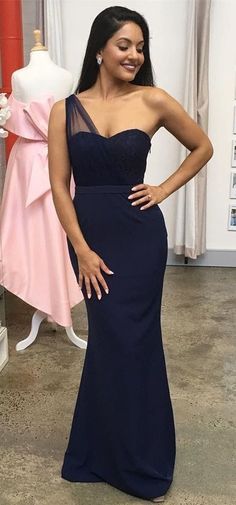 One Shoulder Mermaid Long Prom Dress, Fashion Winter Dance Dress cg6875