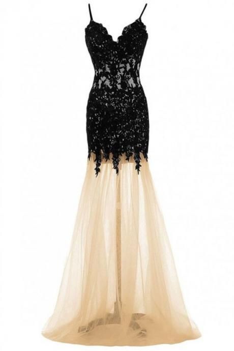 Schwarze Spitze Meerjungfrau Ballkleider, Meerjungfrau Ballkleid, einzigartiges Ballkleid, Kleider für den Abschlussball cg6951