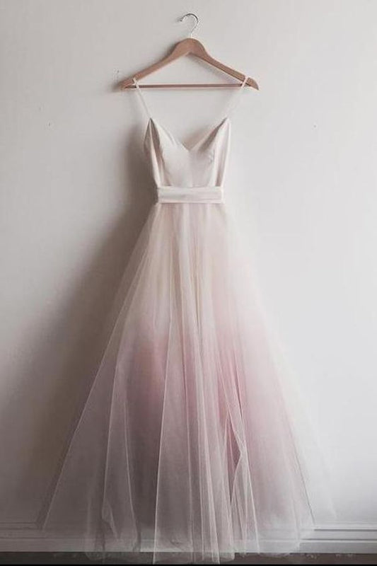 Schickes Ombre-Ballkleid mit Spaghettiträgern, A-Linie, bodenlang, langes Ballkleid, cg698