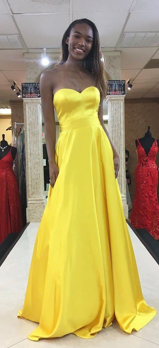 Simple Strapless Yellow Prom Dress cg6999