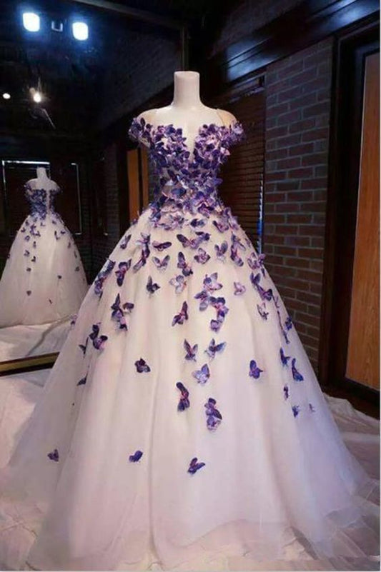 Lila Schmetterling Appliques Ball Quinceanera Kleid Geburtstag Party Süße Kleid prom kleid cg702