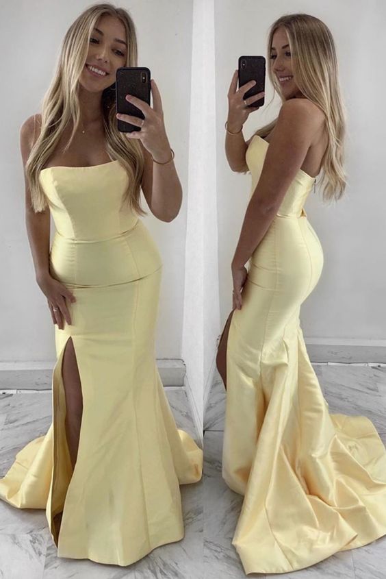 Elegant Strapless Mermaid Yellow Formal prom Dress cg7026