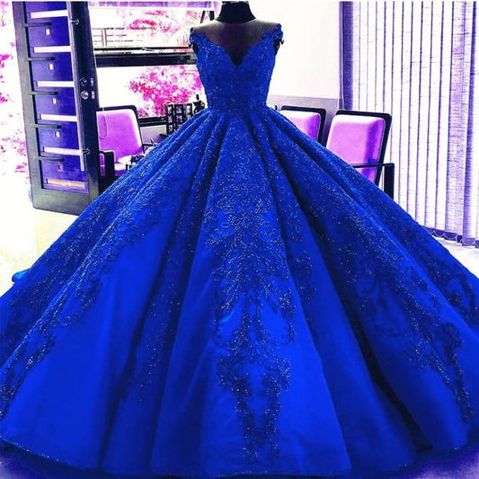Wunderschöne königsblaue Quinceanera-Kleider mit Applikationen und Perlen, formelles Ballkleid, Abschlussballkleid cg703