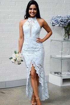 Etuikleid mit hohem Halsausschnitt und knöchellanger Länge, blaue Spitze, Ballkleid cg7048