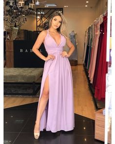 Lilac Chiffon V-Neck Sleeveless Prom Dress cg7081