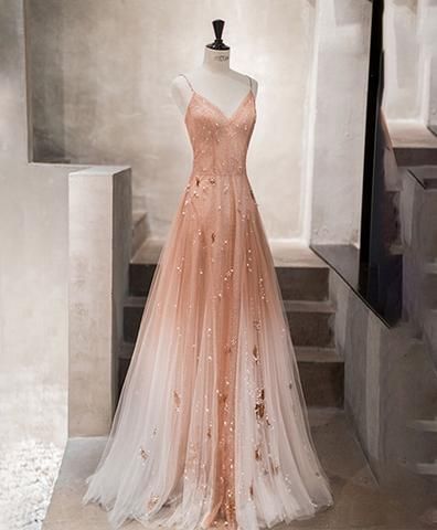 Einzigartiges langes Ballkleid aus Champagner-Tüll, Abendkleid aus Tüll cg710