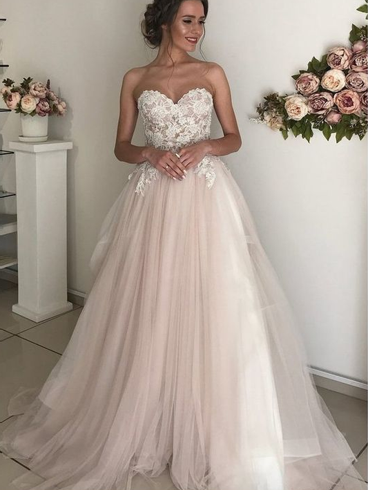 A-Linie Herzausschnitt Boho Brautkleid Spitze Romantische Hochzeit Ballkleider cg7103