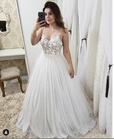 Sexy Spaghetti Straps Appliques Prom Dress, Tulle A Line Evening Dress cg7104