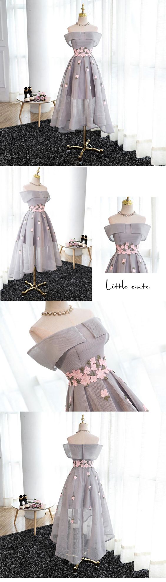 Stylish A line high low off shoulder short prom dress cg7105