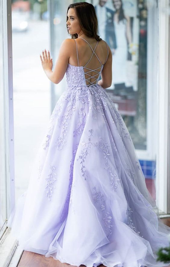 formal ball gown prom dresses, lilac long prom dresses, chic lace graduation party dresses cg7134