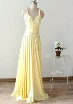 light yellow v-neck sleeveless chiffon halter floor length prom dress cg7140