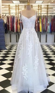 Creamy Tulle V Neck Custom Made Long Prom Dress, Evening Dress With Applique cg7153