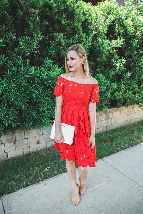 Little Red Lace Kneen Length Homecoming Dress cg7155
