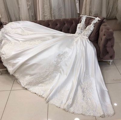 White sweetheart lace satin long prom dress, white evening dress cg7163