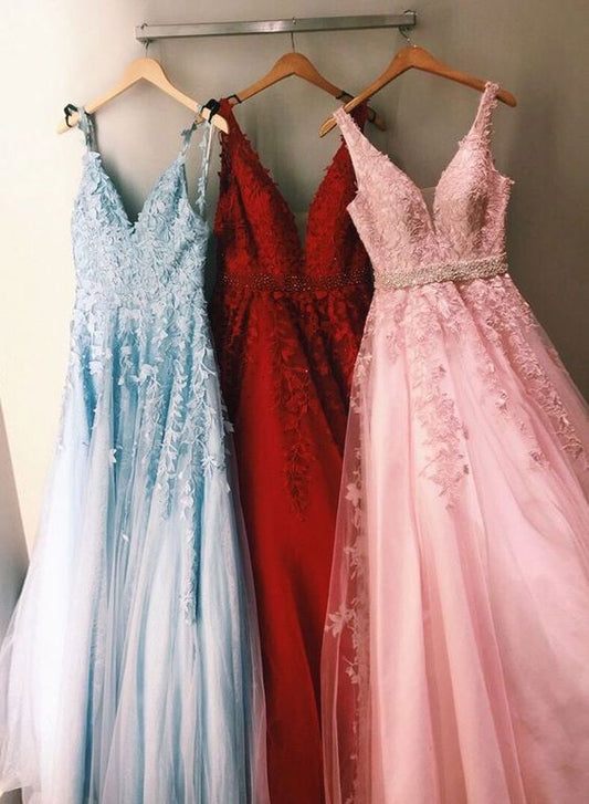 Stilvolles langes Ballkleid mit V-Ausschnitt und Tüllspitze, Abendkleid cg717