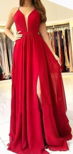 Sexy Bright Red Halter Side Slit Long Evening Prom Dresses, Cheap Sweet Dresses cg7179