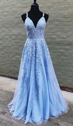 Light Blue Lace Prom Dress, Military Ball Dress,Winter Formal Evening –  classygown