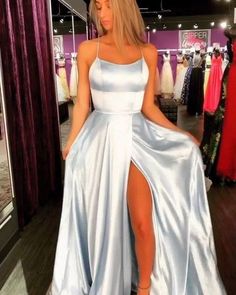 Sexy langes Abendkleid im Meerjungfrauen-Stil mit Beinschlitz, Spaghettiträgern, Satin-Ballkleid, formelles Kleid für Damen cg7240