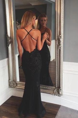 Schwarze Ballkleider Meerjungfrau Ballkleid Spitze Ballkleid rückenfreie Abendkleider cg7244