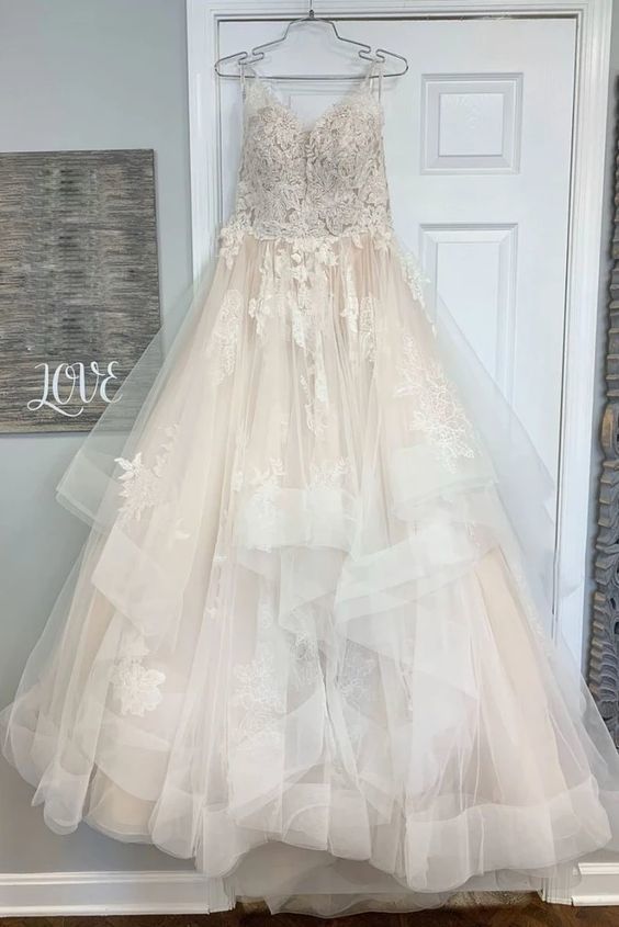 Tulle Lace Appliques Long A Line Prom Dress Elegant Evening Dress cg7260