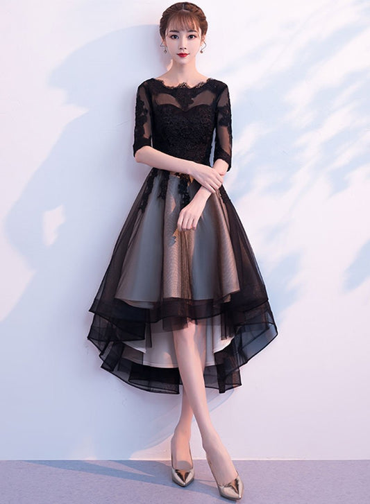 Kurzes Kleid aus schwarzem Spitzentüll, Homecoming-Kleid cg728