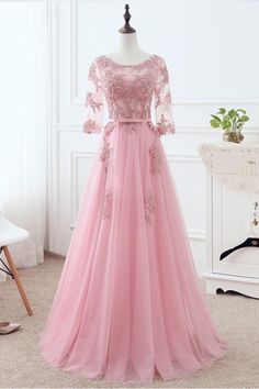 Ballkleid, Ballkleid, lang, mit Ärmeln, rosa QPROM SEXY PROM DRESSES cg7297