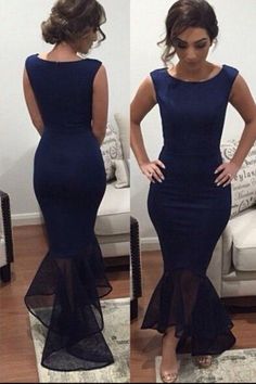 Mermaid Evening Gowns Dark Navy Blue Party Dress Simple Formal prom Evening Dresses cg7309