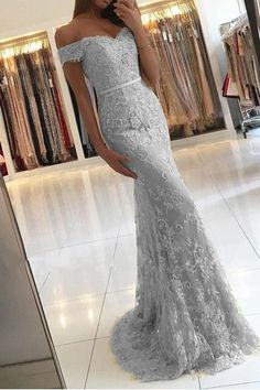 Meerjungfrau Silber Spitze Ballkleid, Abendkleid, Festzug Tanzkleider, Abschluss Schulparty Kleid cg7317