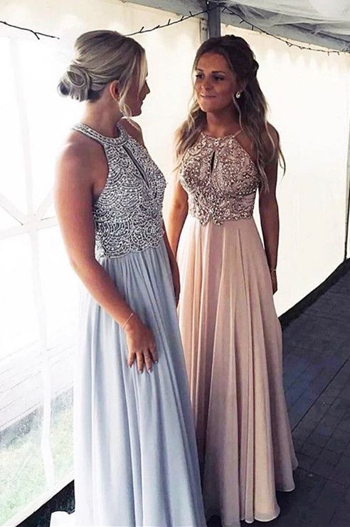 Luxuriöses langes Chiffon-Ballkleid mit Perlen cg732
