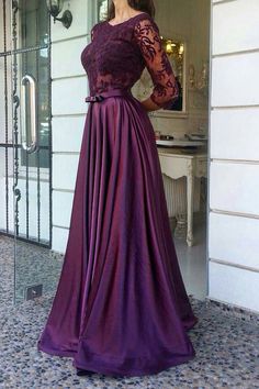 A Line Scoop Prom Dresses Stretch Satin And Lace Bodice With Sash cg7328