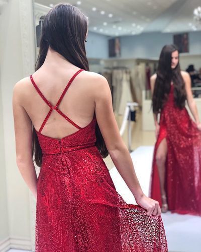 Princess Red Long Prom Dress with Slit cg7364