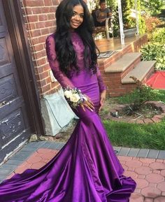 Einfaches Ballkleid, Erstaunliche Meerjungfrau Lila Lange Ärmel Mit Applikationen Lange Ballkleider cg7366