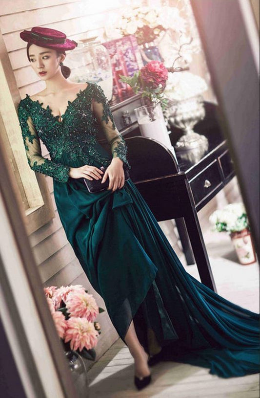Sexy Ballkleid, Charmantes Ballkleid, Meerjungfrauen-Ballkleid, Langarm-Ballkleid cg7382