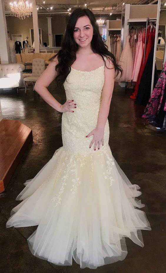 Mermaid Spaghetti Straps Floor Length Prom Dress With Appliques cg7419