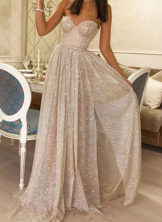 Süßes langes Ballkleid mit herzförmigem Ausschnitt und Pailletten, Abendkleid cg746