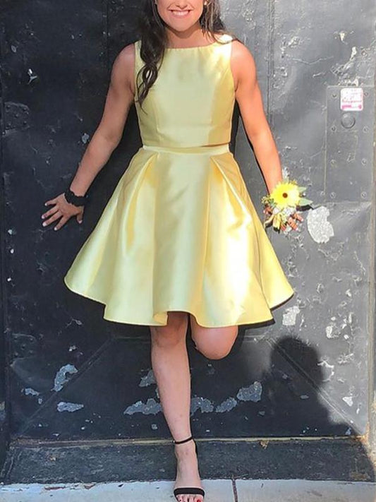 Gelbes Satin Zweiteiler Charmantes Homecoming Kleid cg747