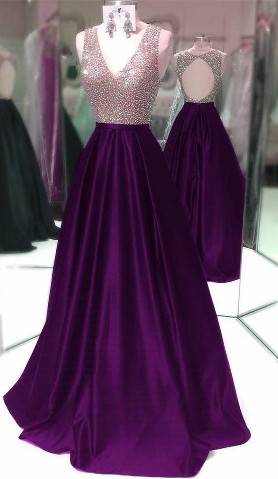 Prom Dress Classy, Deep V Neck Long Satin Keyhole Back Prom Dresses cg7531